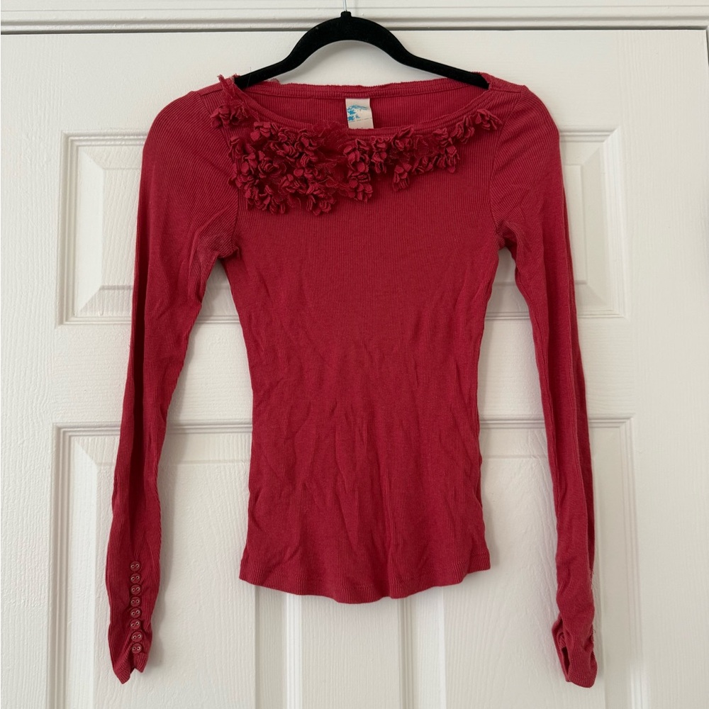 Vintage Anthropologie Flower Neckline Long Sleeve